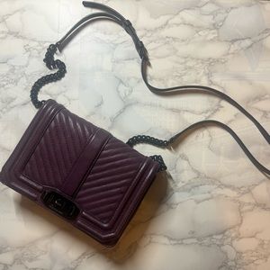 Chevron Quilted Small Love Crossbody Bag in Dark Cherry